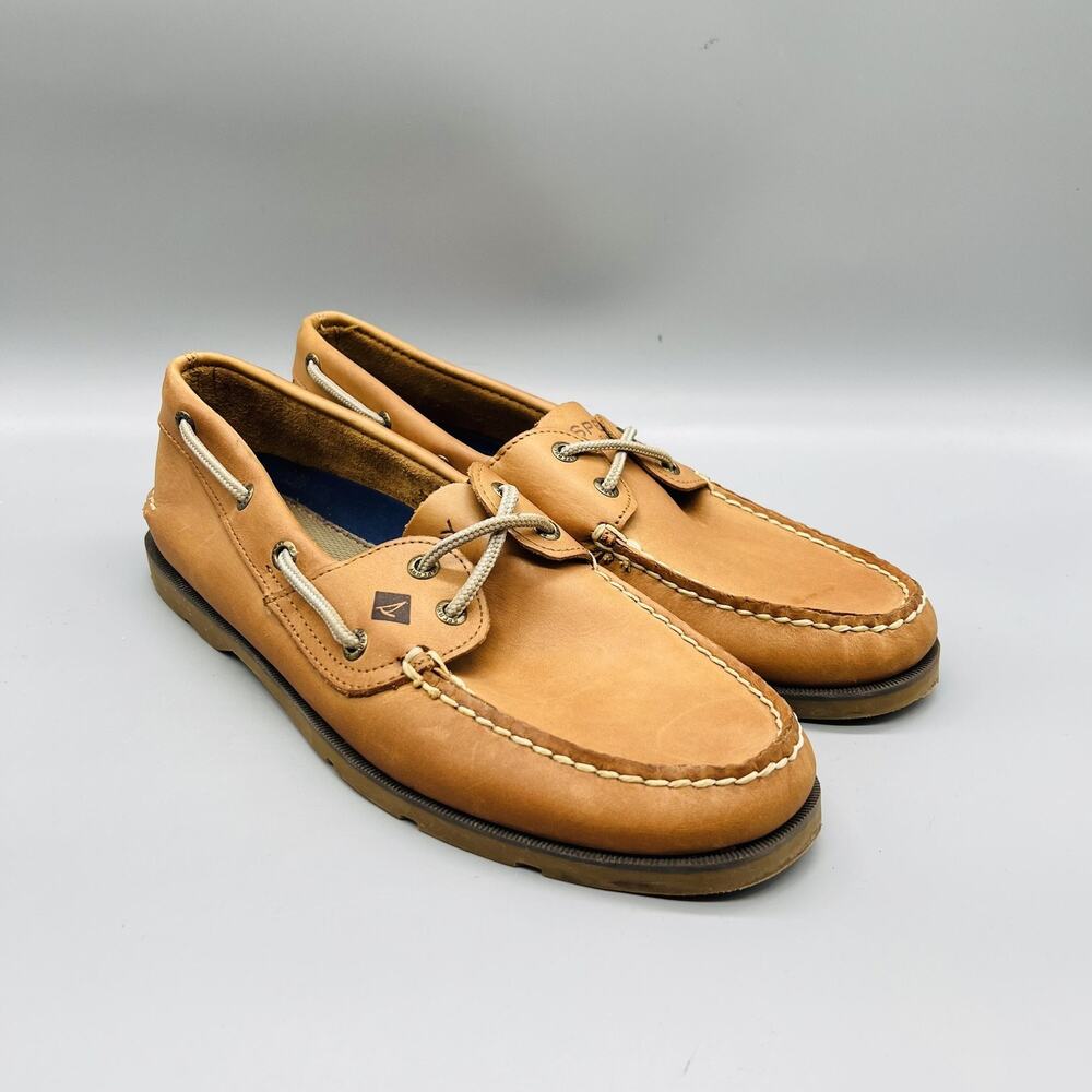 Sperry Shoes Mens 9 Brown Leather Top Sider Boat Deck Moc Toe Casual Comfort - Picture 2 of 11